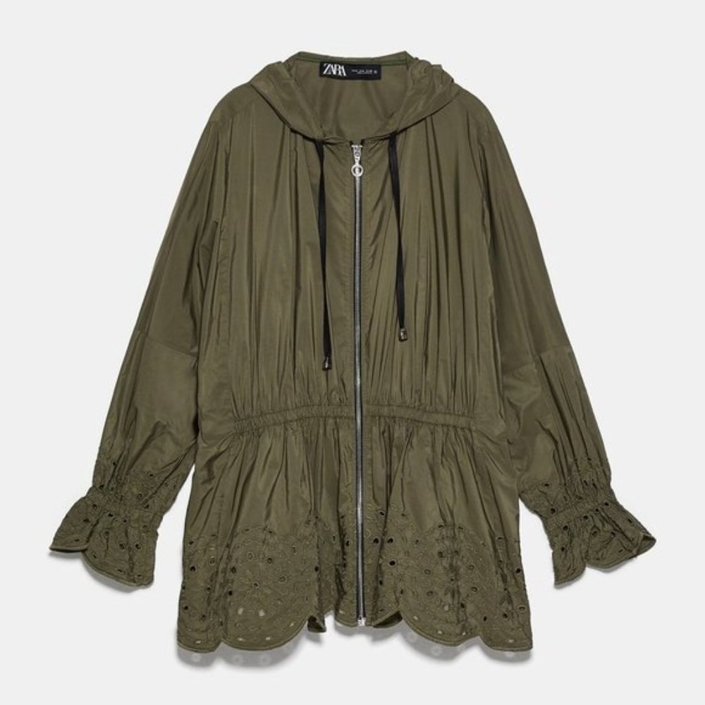 Zara EMBROIDERED EYELET JACKET rain jacket